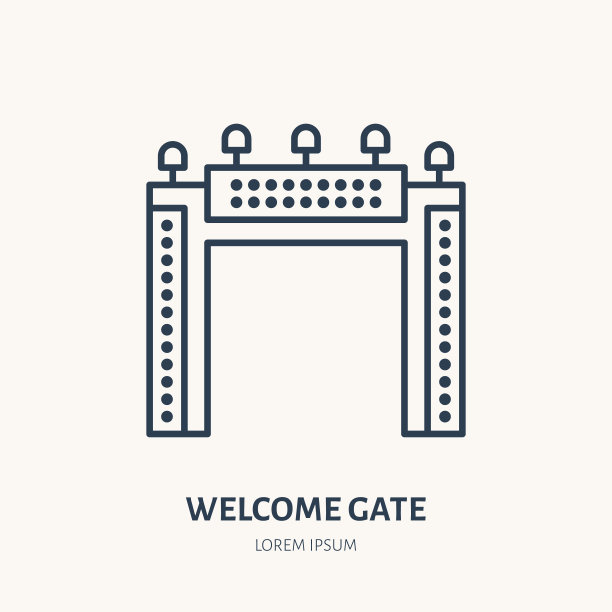 欢迎门平线图标。户外广告的迹象。细线形logo用于街头广告，营销服务图片下载