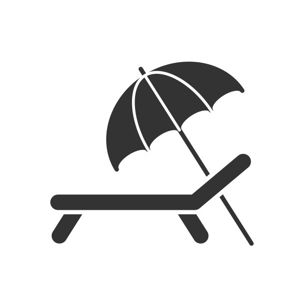 黑色孤立图标的躺椅休息室与伞在白色背景。躺椅舌的剪影。图片下载