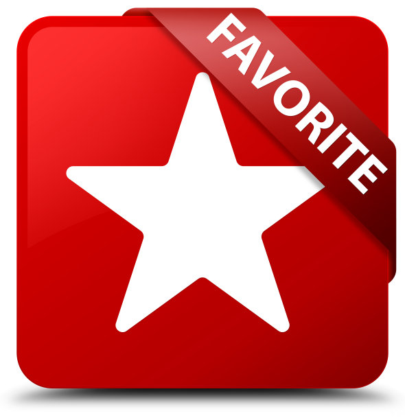 最喜欢的(星星图标)红色方块按钮红色丝带在角落图片下载