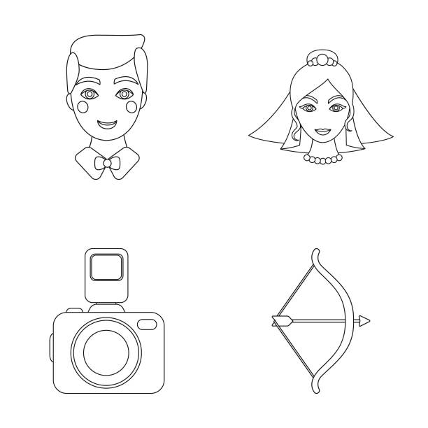 新郎新娘丘比特之箭摄影婚礼图标矢量图图片下载