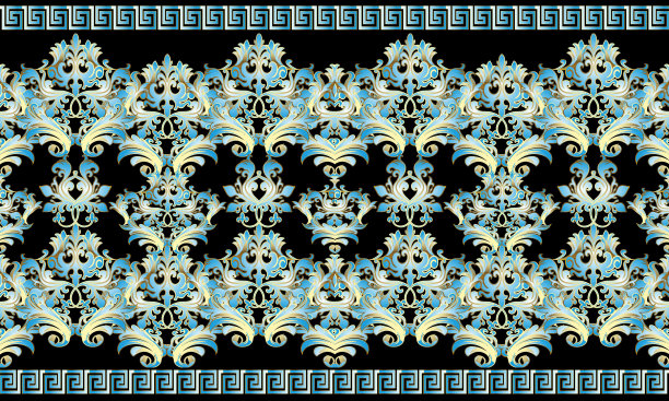 巴洛克3d无缝边框图案。带蓝色g的锦缎饰品图片下载
