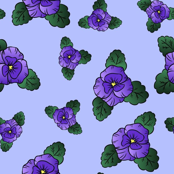 三色堇插图无缝彩色图案图片下载