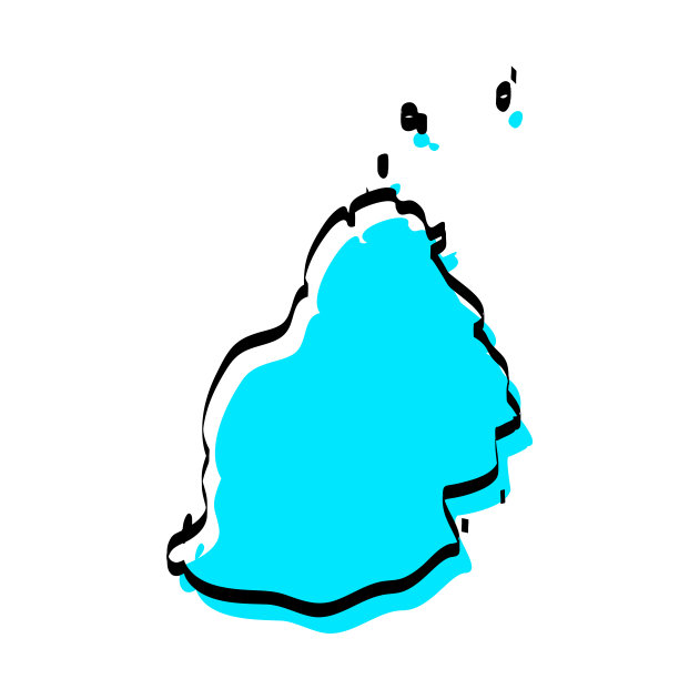 毛里求斯地图手绘在白色背景上，设计新潮图片下载