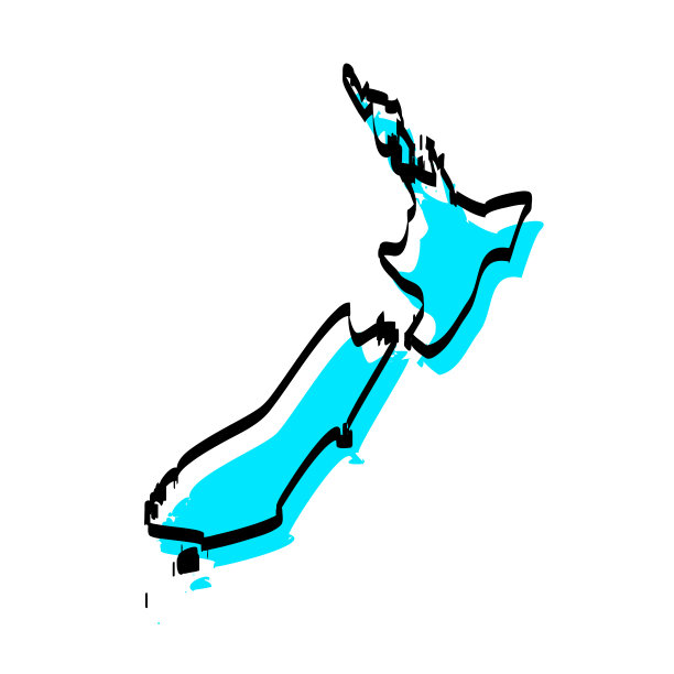 新西兰地图手绘在白色背景上，设计新潮图片下载