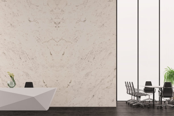 现代室内配备会议桌椅和接待台图片下载