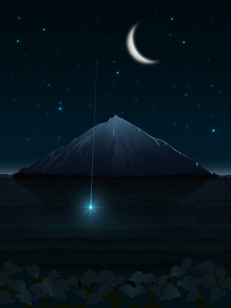 月亮和山的夜景素材图片