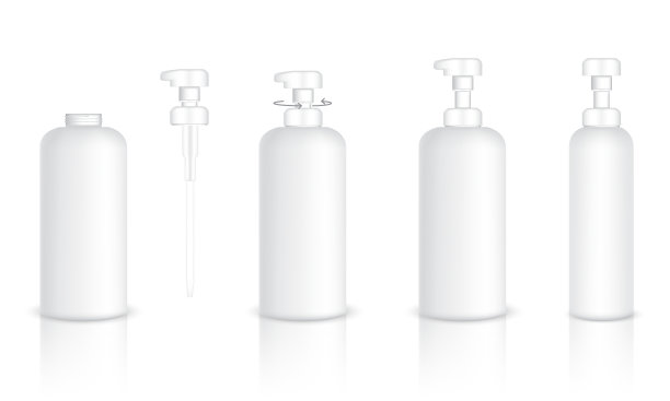 模拟逼真的塑料包装产品白色化妆品美容泡沫肥皂或洗液瓶孤立的背景插图。图片下载