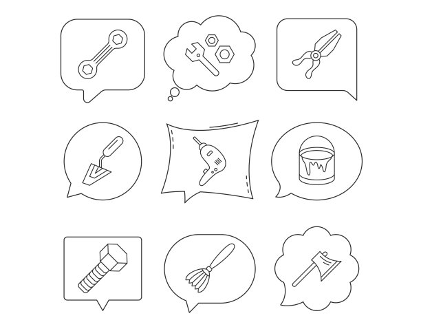 扳手修理工具，抹刀和螺栓图标。图片下载