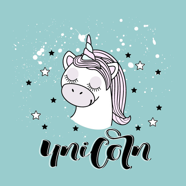 神奇可爱的独角兽。明信片和元素。矢量插图。图片下载