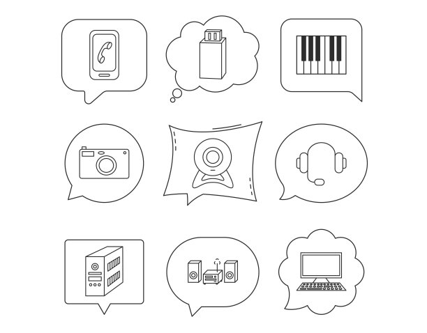 相机，耳机和Usb闪存图标。图片下载