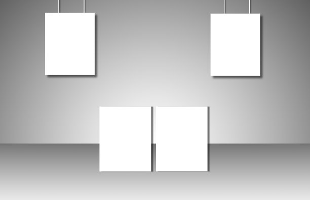 灰色背景上的空白白色海报图片下载