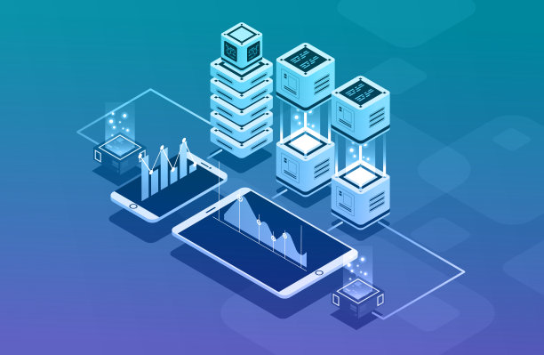 大数据处理概念、等距数据中心、矢量信息处理与存储。创造性的插图与抽象的几何元素图片下载