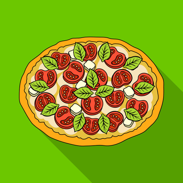 有肉、奶酪和其他馅料的披萨。不同的披萨单一图标在平面风格矢量符号股票插图web。图片下载