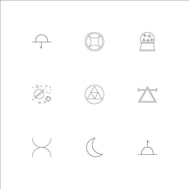占星术轮廓矢量图标集图片下载