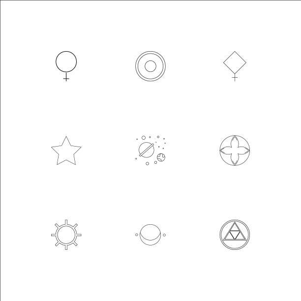占星术轮廓矢量图标集图片下载