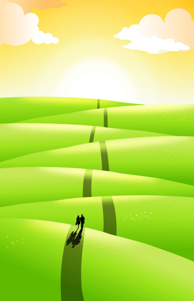 一对情侣走在通往日出的漫漫征途上图片下载