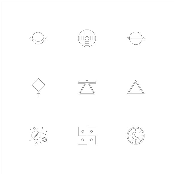 占星术轮廓矢量图标集图片下载