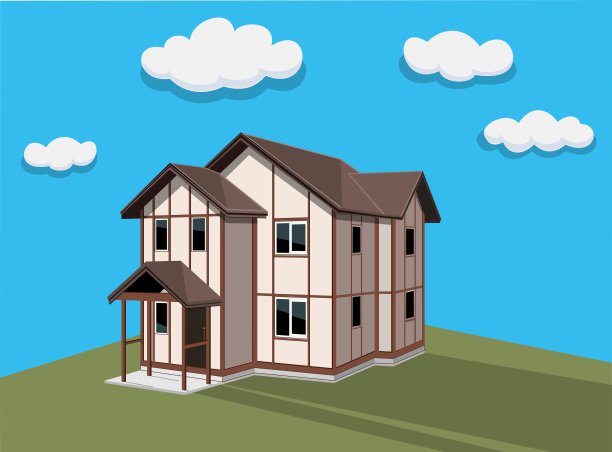 房屋外观矢量图：现代建筑，带门窗的房屋正面图片下载