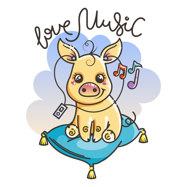 可爱的金色卡通猪贺卡图片下载