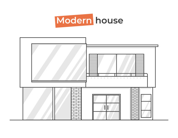 线条艺术中的现代风格房屋。设计理念:用砖、木、瓦等材质打造家居图片下载