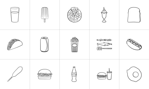手绘食品饮料素描图标集图片下载