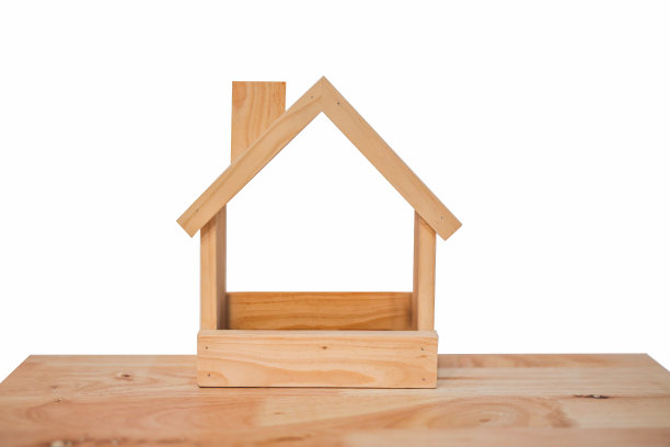 木制玩具房子由许多件孤立的白色背景图片下载