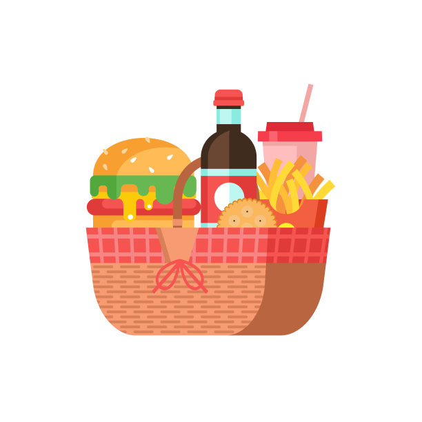 装食物的野餐篮。矢量插图。图片下载