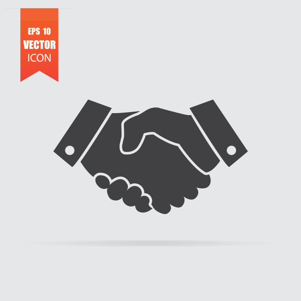 握手图标在灰色背景孤立的平坦风格。图片下载