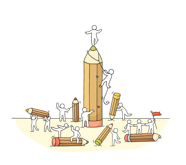 画的是用许多铅笔工作的小人。图片下载