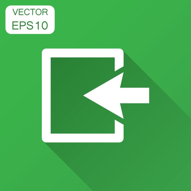 入口门在平坦的风格。出口门插图与长影子。门入口的概念。图片下载