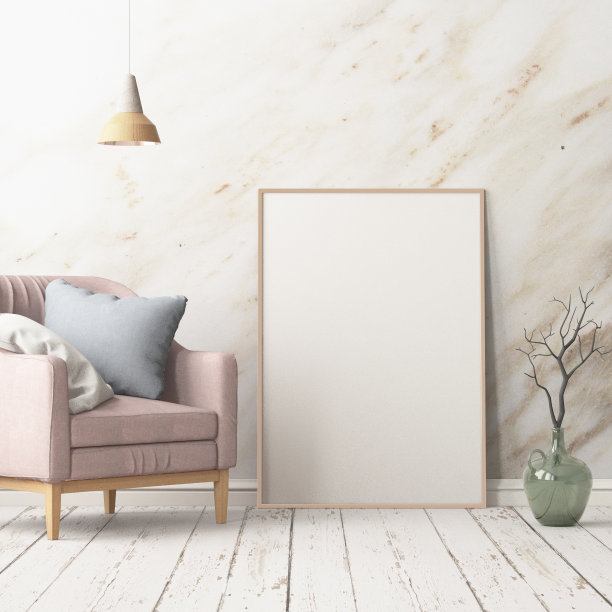 内饰有扶手椅。北欧风格。三维渲染图片下载