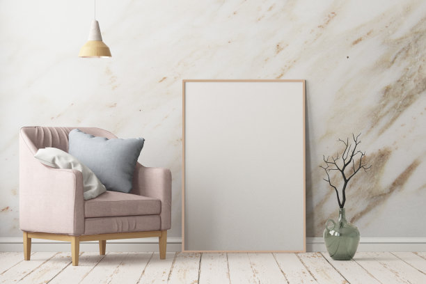 内饰有扶手椅。北欧风格。三维渲染图片下载