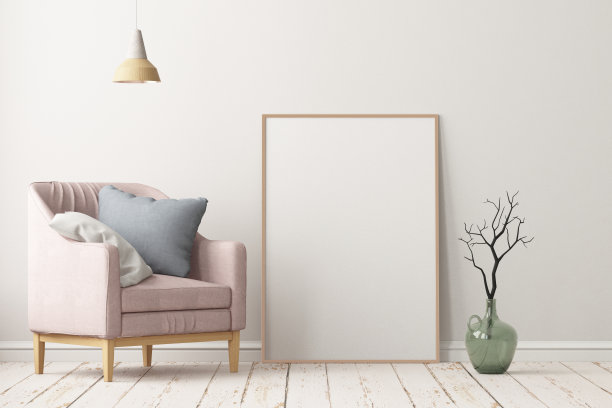 内饰有扶手椅。北欧风格。三维渲染图片下载