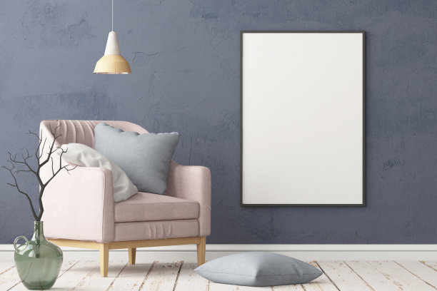 内饰有扶手椅。北欧风格。三维渲染图片下载