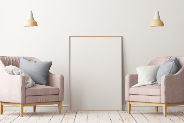 内饰有扶手椅。北欧风格。三维渲染图片下载