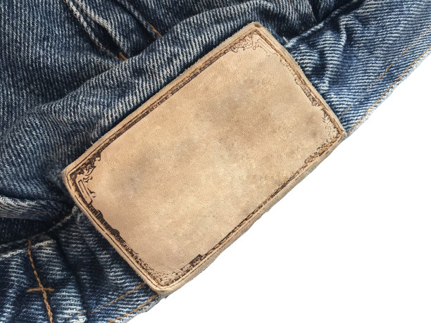 皮革标签。纹理牛仔面料。图片下载