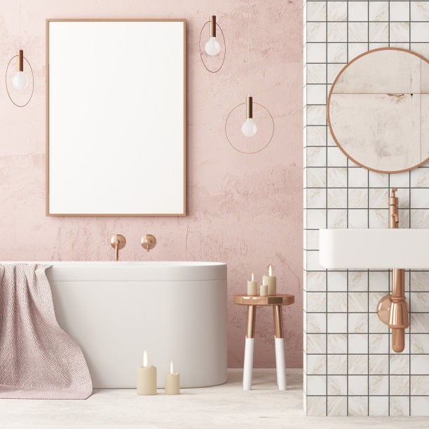 浴室的内部是装饰艺术风格。三维演示图片下载