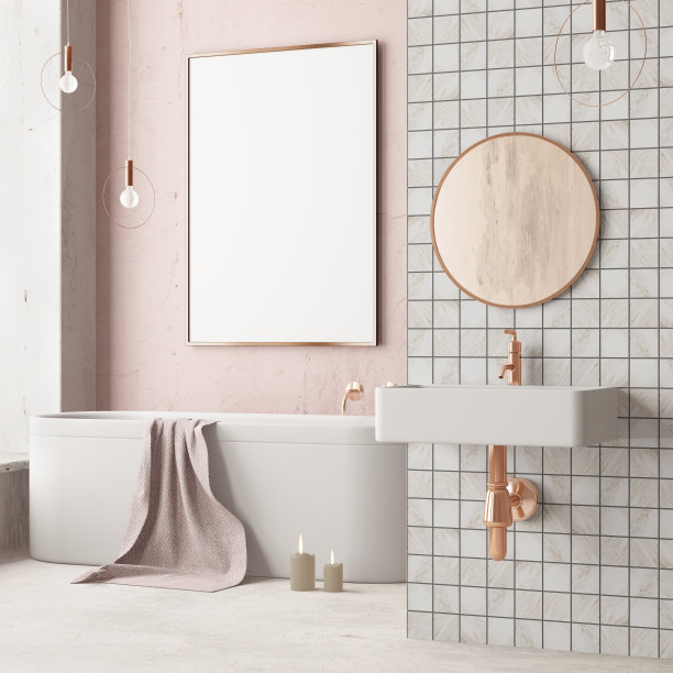 浴室的内部是装饰艺术风格。三维演示图片下载