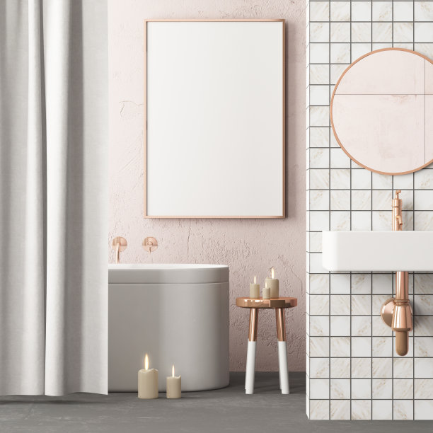 浴室的内部是装饰艺术风格。三维演示图片下载