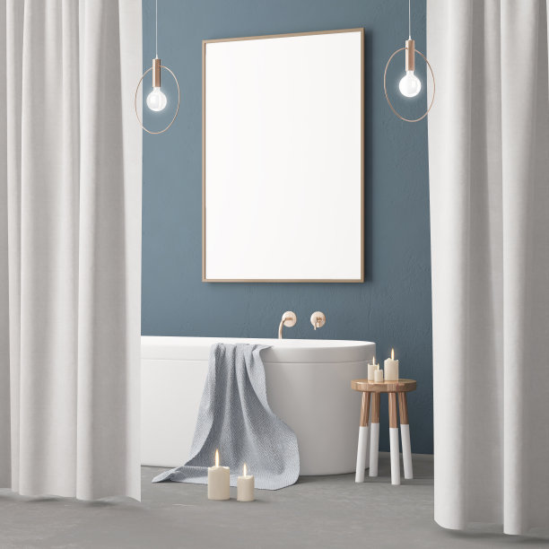 浴室的内部是装饰艺术风格。三维演示图片下载