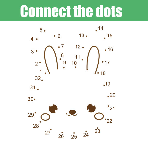 用数字连接点的儿童教育游戏。动物主题，可爱的兔子图片下载