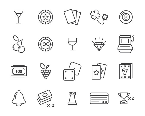 集矢量赌场线图标，如游戏，扑克，卡等图片下载