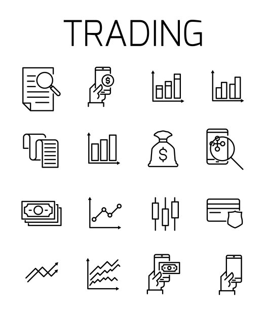 交易相关矢量图标集。图片下载