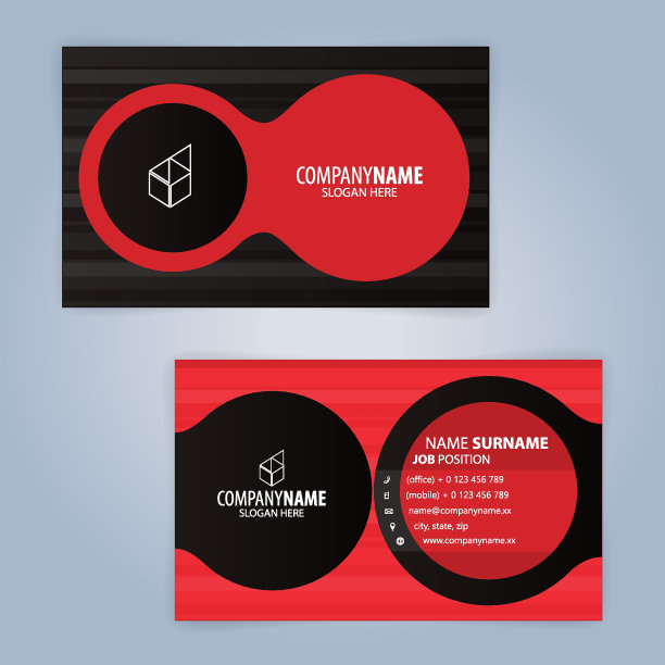 红色和黑色现代名片模板，插图矢量10图片下载