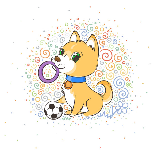 抱着足球的可爱小狗，卡片或印刷品概念图片下载