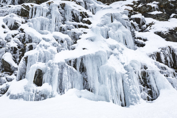 危险的大冰镜靠近积雪的道路图片下载