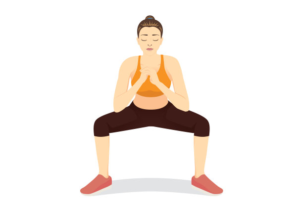 正面的健康妇女做下蹲练习为下半身。图片下载