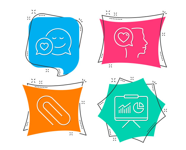 约会，回形针和浪漫谈话的图标。演讲的迹象。爱的信使，附上回形针，爱的聊天。图片下载