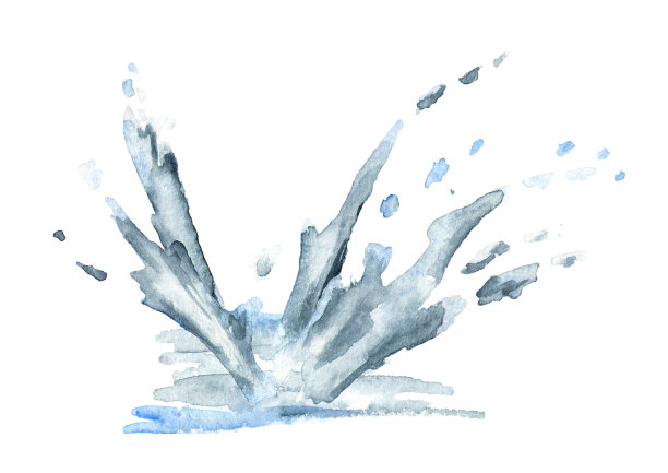 水飞溅。水彩手绘插图图片下载