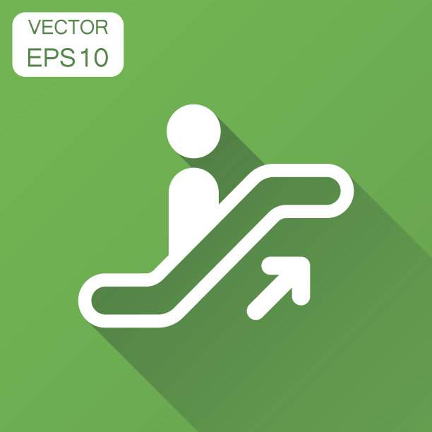 自动扶梯电梯图标。带有长阴影的矢量图。电梯经营理念象形图。图片下载